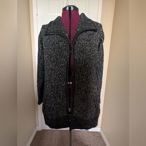 Sejour Black & White Marled Knit Zip-Front Teddy Coat